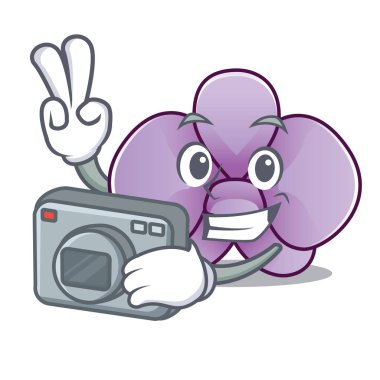 Fotoğrafçı orkide çiçek maskot çizgi film