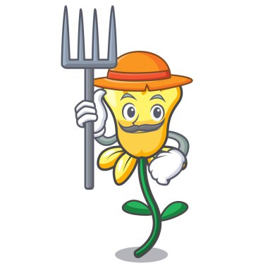 Çiftçi nergis çiçek karakter karikatür