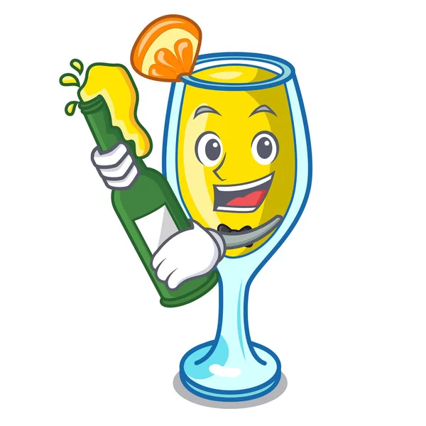 Com cerveja mimosa mascote estilo cartoon — Vetor de Stock