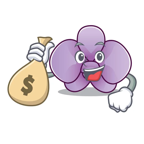 Z pieniędzy torby orchidei charakter kreskówka — Wektor stockowy