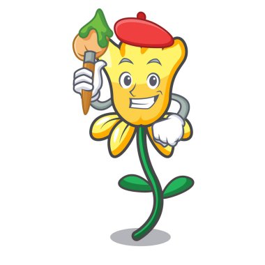 Sanatçı nergis çiçek karakter karikatür