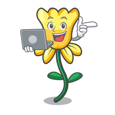 Dizüstü nergis çiçek karakter karikatür ile