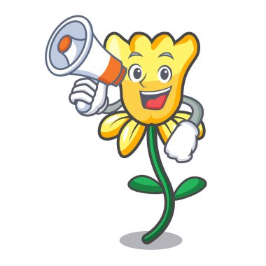 Megafon nergis çiçek karakter karikatür vektör çizim ile