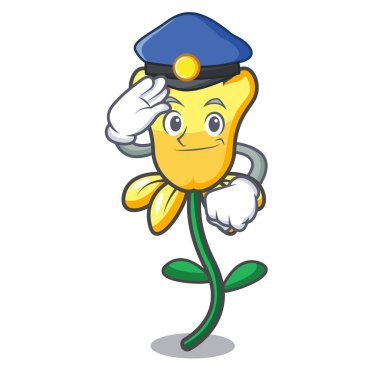 Polis nergis çiçek karakter karikatür