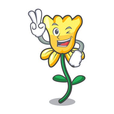 Nergis çiçek karakter karikatür vektör çizim iki parmak