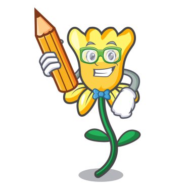 Öğrenci nergis çiçek karakter karikatür