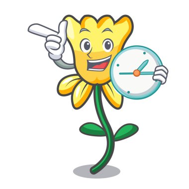 Saat nergis çiçek karakter karikatür vektör çizim ile