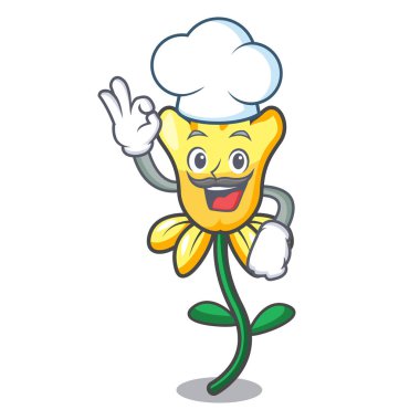 Şef nergis çiçek karakter karikatür