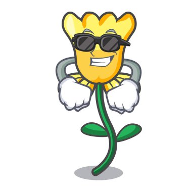 Süper cool nergis çiçek karakter karikatür