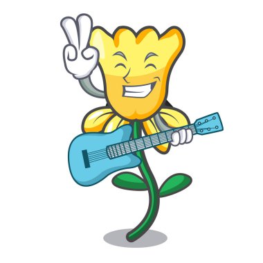 Gitar nergis çiçek maskot karikatür ile