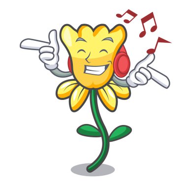 Dinleme müzik nergis çiçek maskot çizgi film