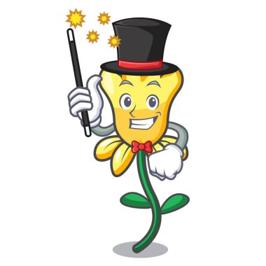 Sihirbaz nergis çiçek maskot çizgi film