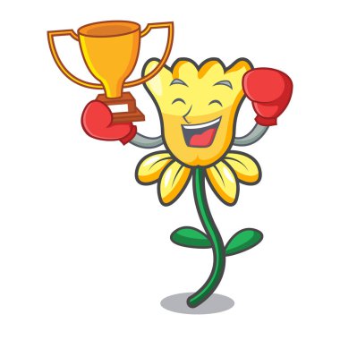 Boks şampiyonu nergis çiçek maskot çizgi film