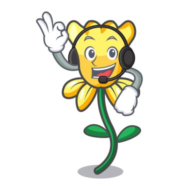 Kulaklık nergis çiçek maskot karikatür vektör çizim ile