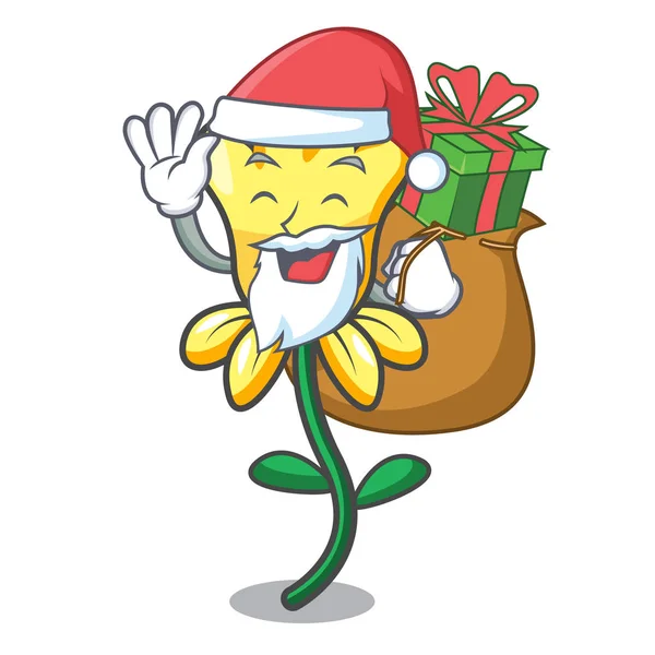 Noel Baba hediye nergis çiçek maskot karikatür ile