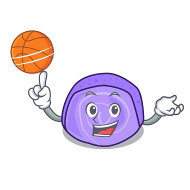 Basketbol ile böğürtlenli rulo pasta karakter karikatür