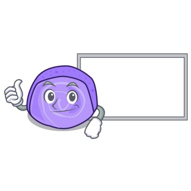 Başparmak yukarıya kurulu böğürtlenli rulo pasta karakter karikatür ile