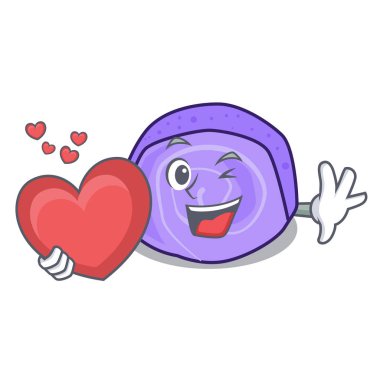 Kalp ile böğürtlenli rulo pasta maskot çizgi film