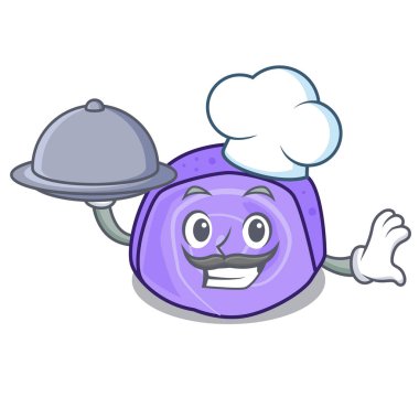 Şef gıda blueberry ile rulo pasta maskot çizgi film