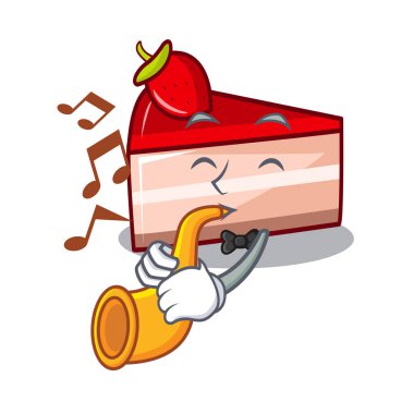 Trompet çilekli pasta maskot karikatür ile