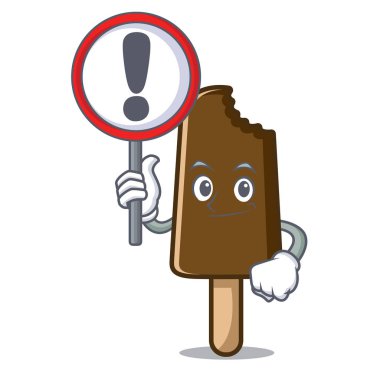 İşareti çikolatalı dondurma karakter karikatür ile