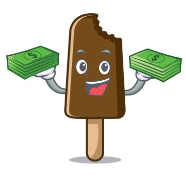 Para çantası çikolatalı dondurma maskot karikatür ile