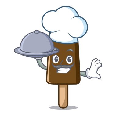 Şef gıda çikolatalı dondurma maskot karikatür ile