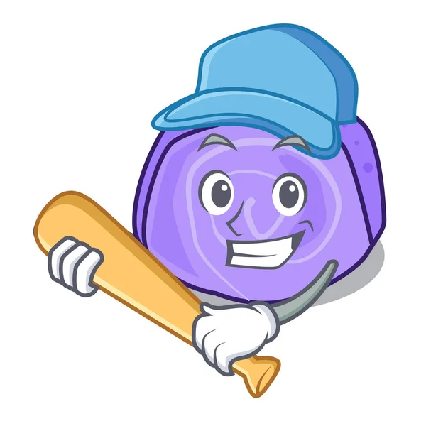 Jouer au baseball blueberry roll gâteau personnage dessin animé — Image vectorielle