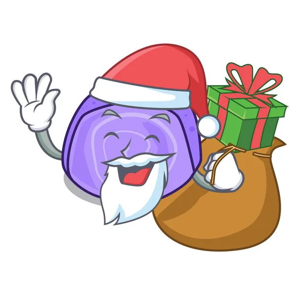 Weihnachtsmann mit Geschenk Heidelbeerrollen Kuchen Maskottchen Cartoon — Stockvektor