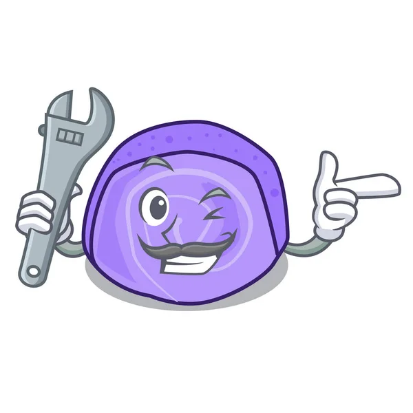 Mechaniker Blueberry Roll Cake Maskottchen Cartoon — Stockvektor
