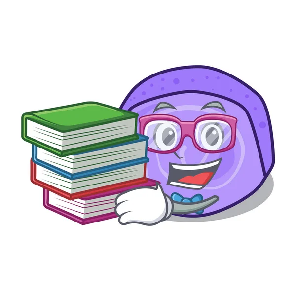 Estudiante con libro blueberry roll mascota de la torta de dibujos animados — Archivo Imágenes Vectoriales