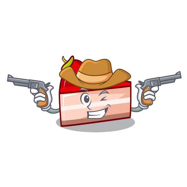 Cowboy Erdbeerkuchen Charakter Cartoon — Stockvektor