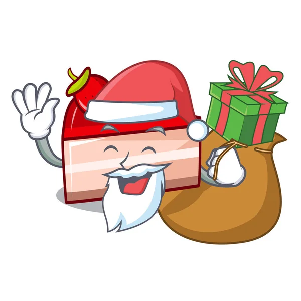 Santa avec cadeau mascotte de gâteau aux fraises dessin animé — Image vectorielle
