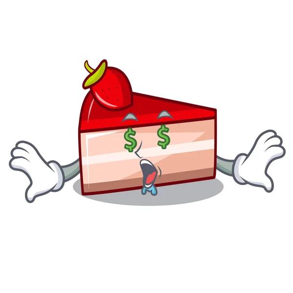钱眼草莓蛋糕吉祥物卡通 — 图库矢量图片