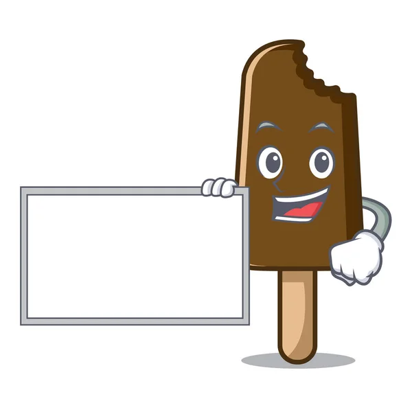 With board chocolate ice cream character cartoon — Stock Vector