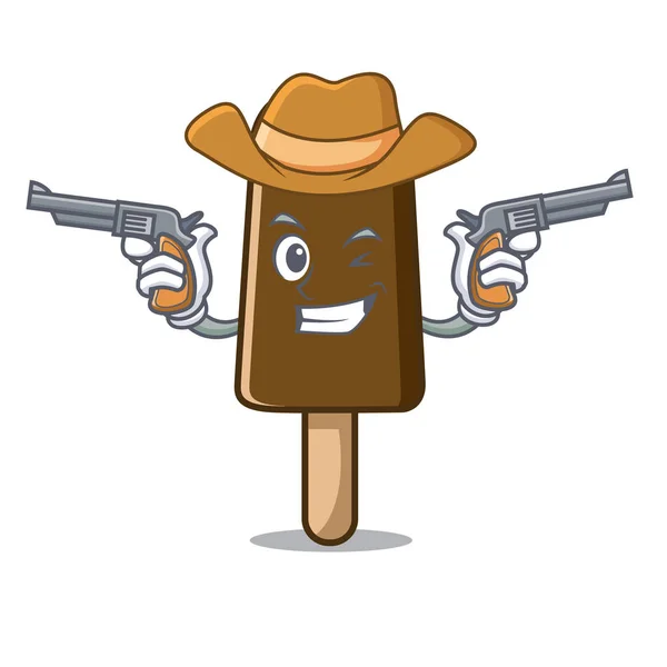 Caricatura de personaje de helado de chocolate vaquero — Vector de stock