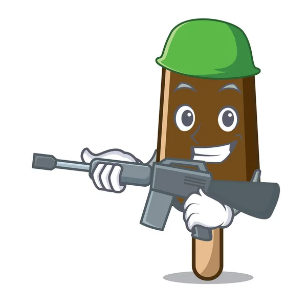 Army chocolate ice cream character cartoon — Stock Vector