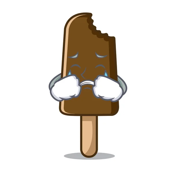 Crying chocolate ice cream mascot cartoon — Stock Vector