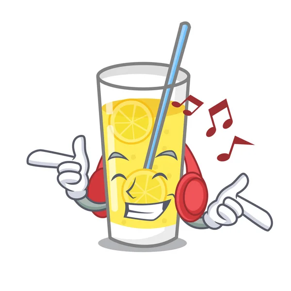 Listening music lemonade mascot cartoon style — Stock Vector