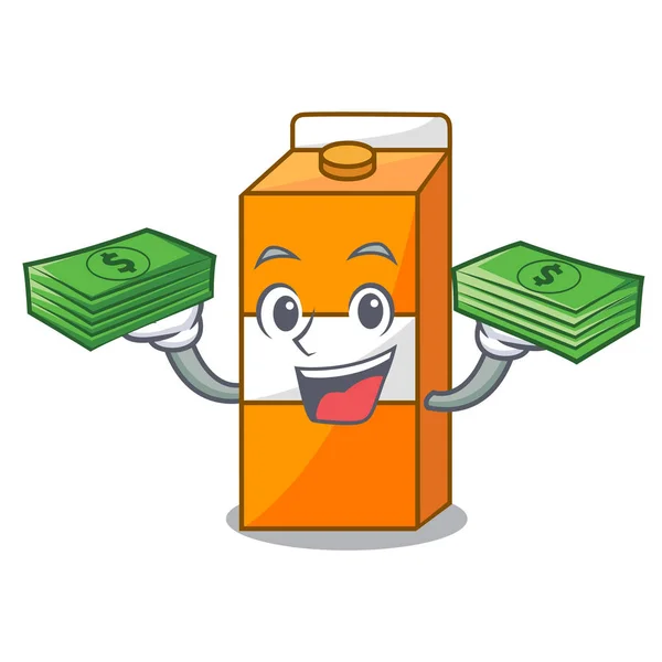 With money bag package juice mascot cartoon — Stock Vector