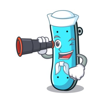 Denizci dürbün kaykay maskot karikatür tarzı ile