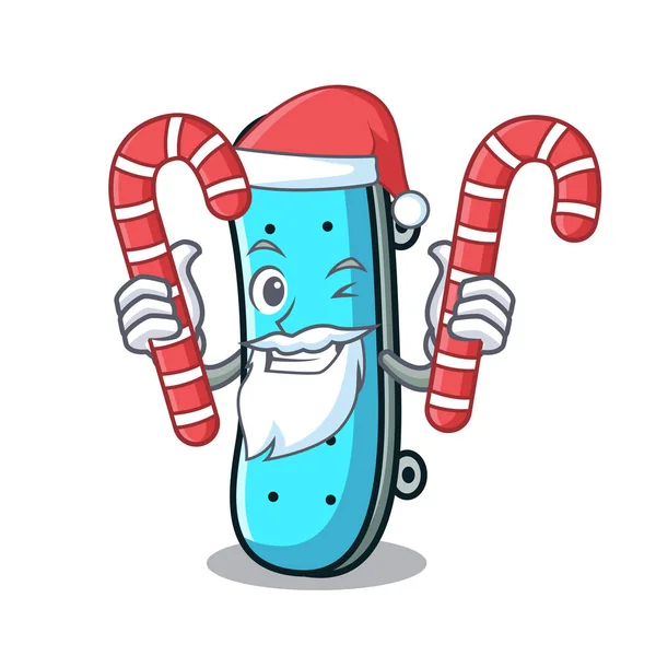 Weihnachtsmann mit Süßigkeiten Skateboard Maskottchen Cartoon-Stil — Stockvektor