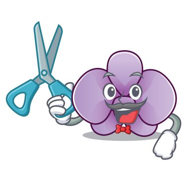 Orkide çiçek karakter karikatür vektör çizim berber