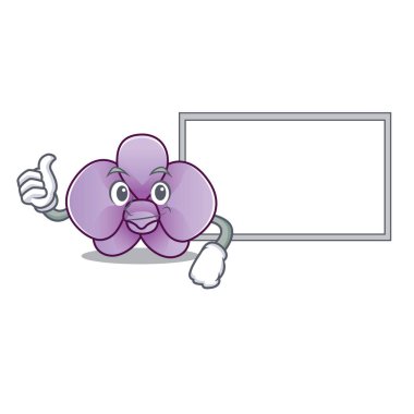 Başparmak yukarıya kurulu orkide çiçek karakter karikatür vektör çizim ile