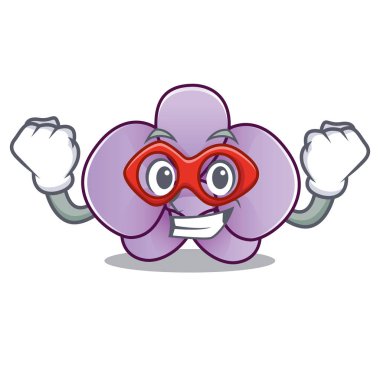 Süper kahraman orkide çiçek karakter karikatür vektör çizim