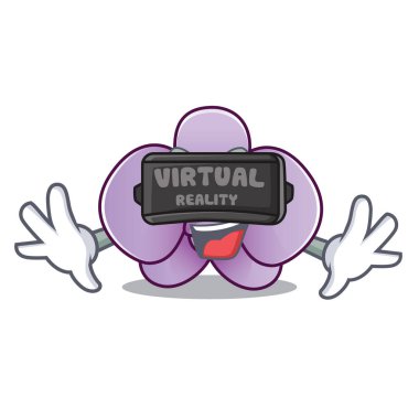 Sanal gerçeklik orkide çiçek maskot karikatür vektör çizim