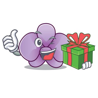 Hediye orkide çiçek maskot karikatür vektör çizim ile
