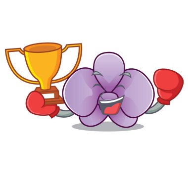 Boks şampiyonu orkide çiçek maskot karikatür vektör çizim