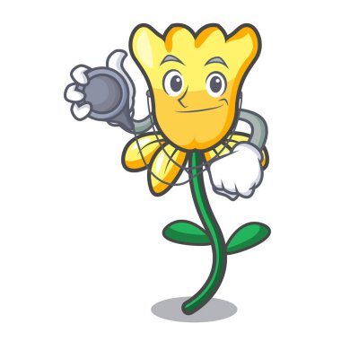 Doktor nergis çiçek karakter karikatür vektör çizim