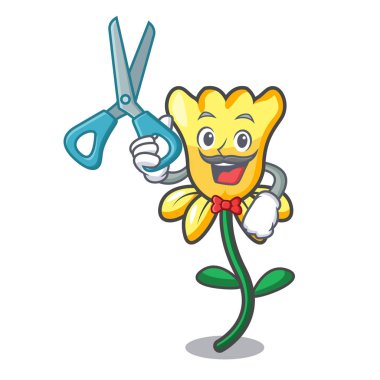 Nergis çiçek karakter karikatür vektör çizim berber